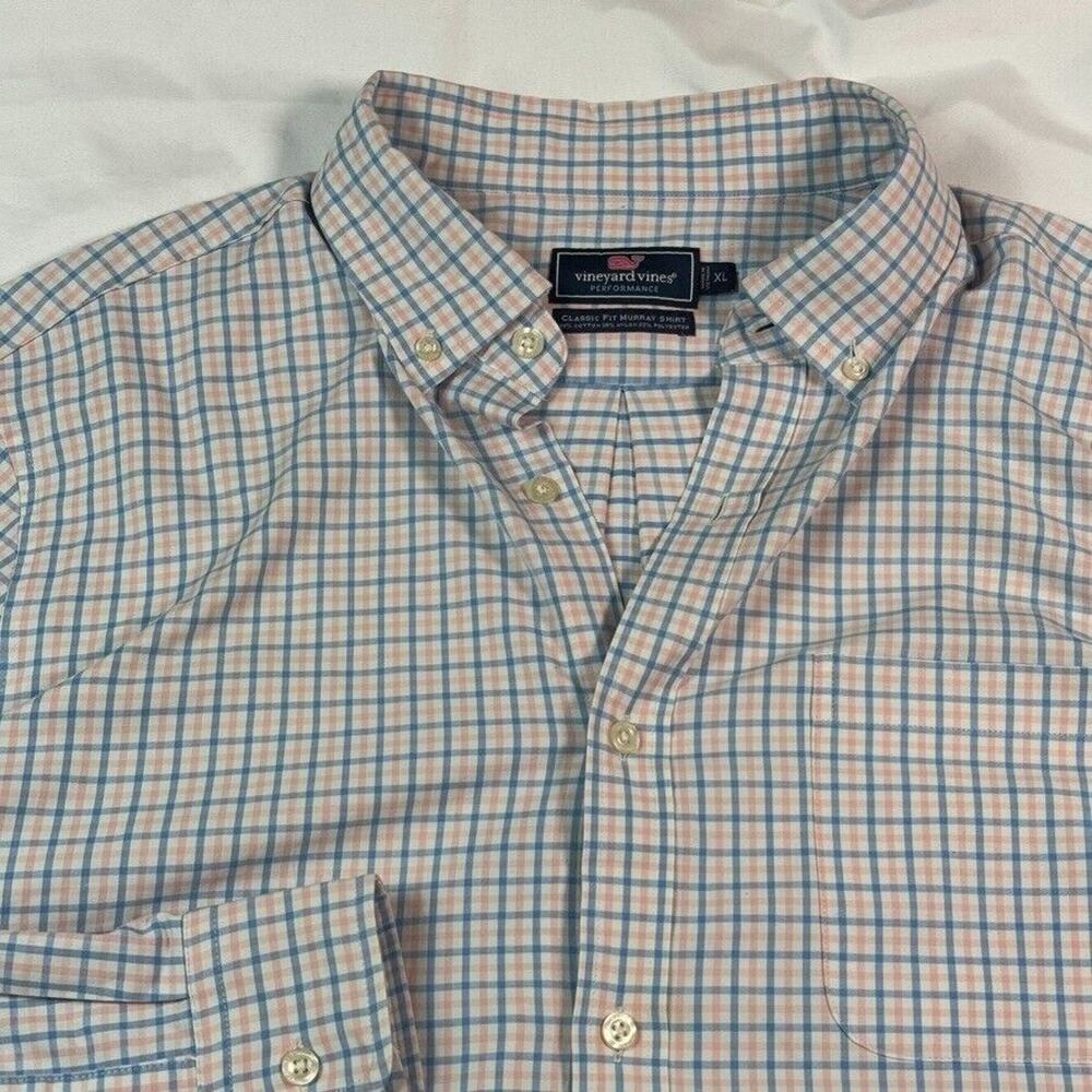 Vineyard Vines Performance Classic Fit Murray Mens XL Blue Pink Plaid Button